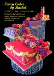 596 - Purple & Red Damask wedding cake on crystal stands - 1.jpg