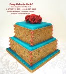 Teal and gold lace mendhi cake - 1.jpg